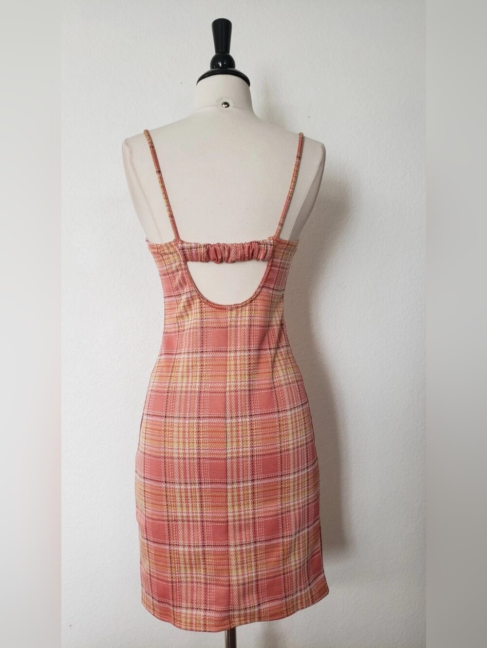Plaid Pink Spaghetti-Strap Bodycon Dress - Picture 3 of 4